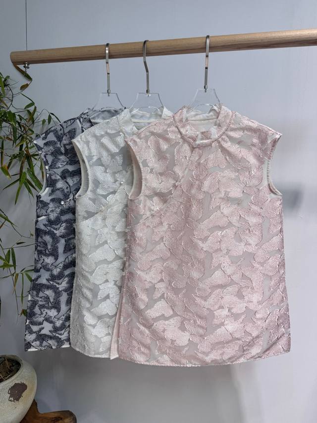 春夏新品上新 真丝欧根纱盘扣上衣 s-Xl
