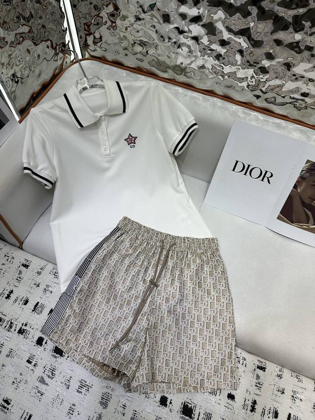 dior2025春夏纯棉圆领短袖提花短裤套装 时尚大牌范儿 高端品质 单色Sml