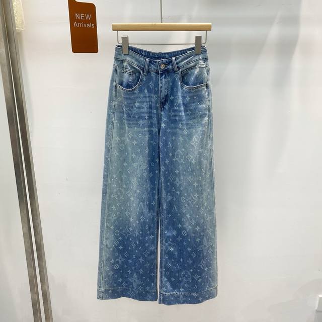 新款 烫钻高级感复古水洗宽松直筒拖地牛仔裤Smlxl
