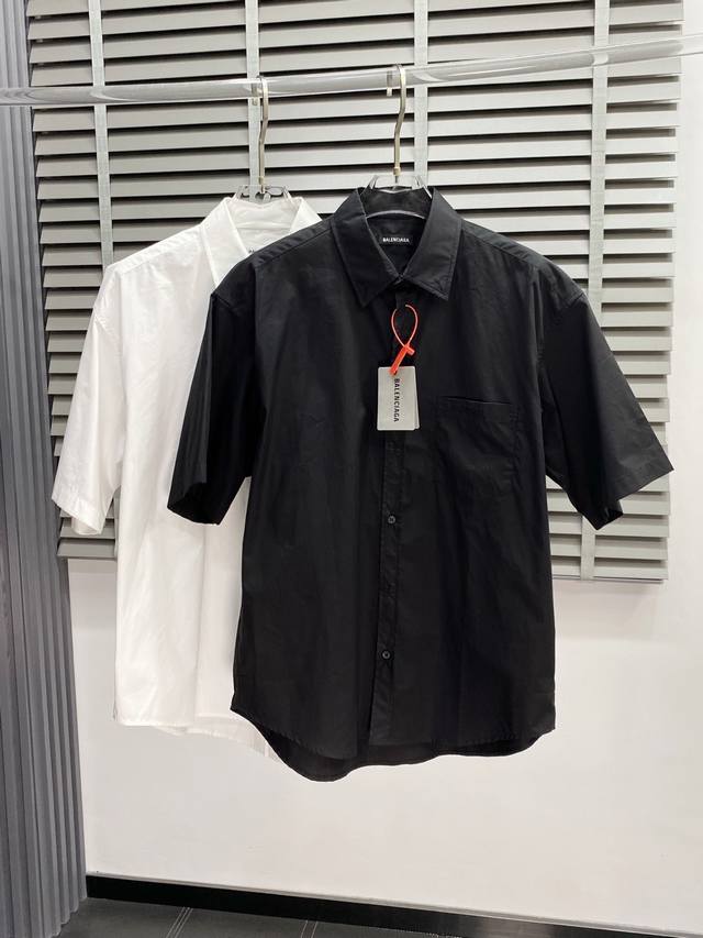 Balenciga巴黎世家独家专供新款原单男士休闲短袖衬衫 高端定制 高端版本 时尚百搭爆款进口面料 手感超柔软细腻 穿着亲肤舒适 高端精品 代工厂p精细做工