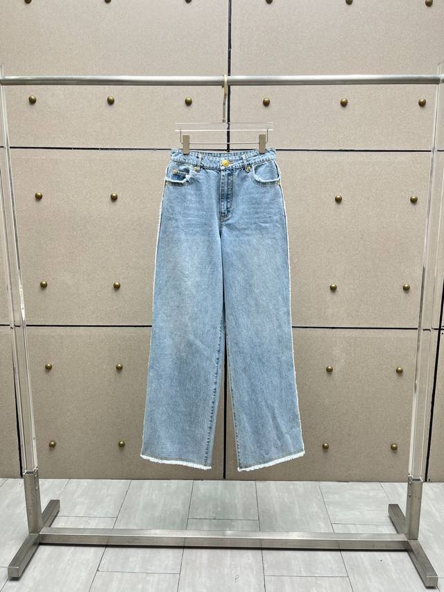 B 手工钉钻毛须边牛仔裤 棉 Sml