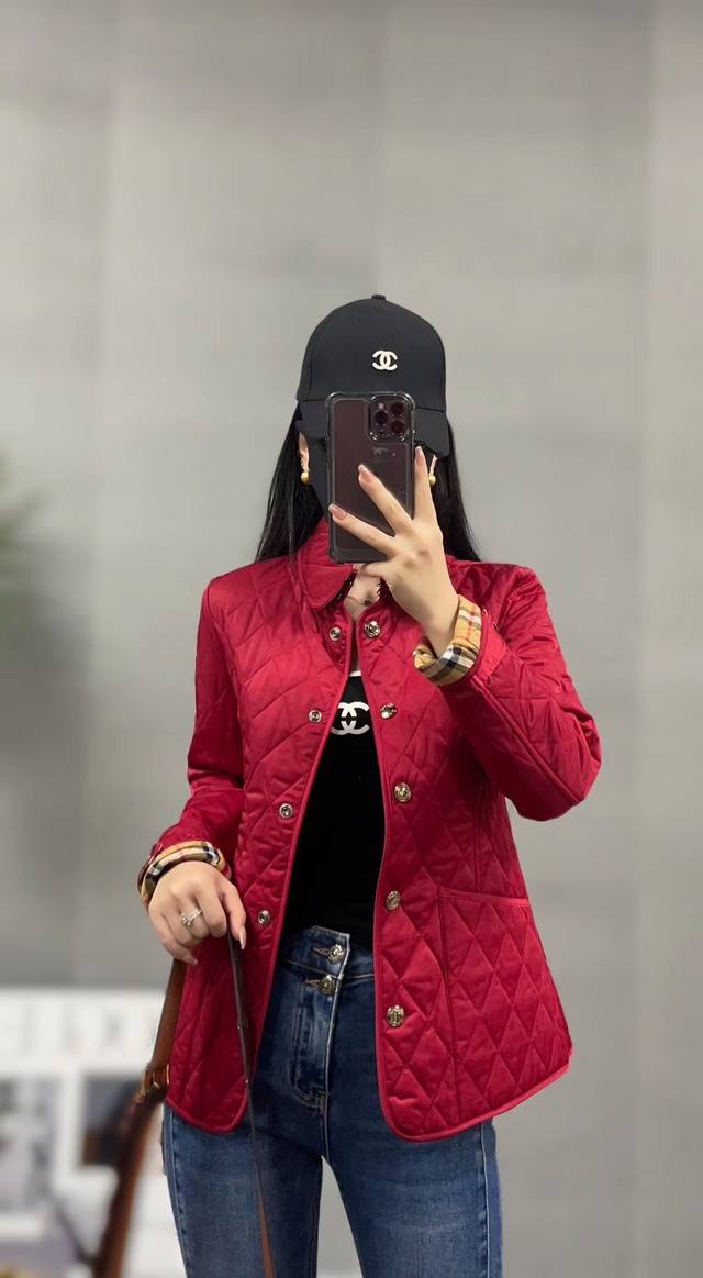 B家24冬新品B家女单排扣修身菱格保暖显瘦长袖轻薄棉衣 码数 Smlxlxxl