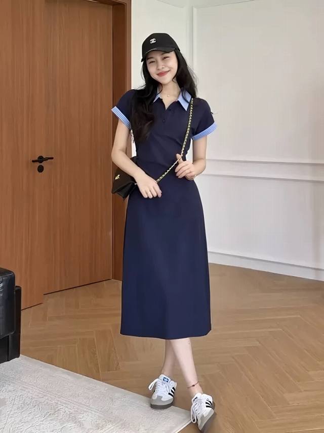 连衣裙 爆款拼接条纹撞色连衣裙 微修身版型 包容性强 超显瘦 显高 百搭时尚减龄 蓝色 S-Xl