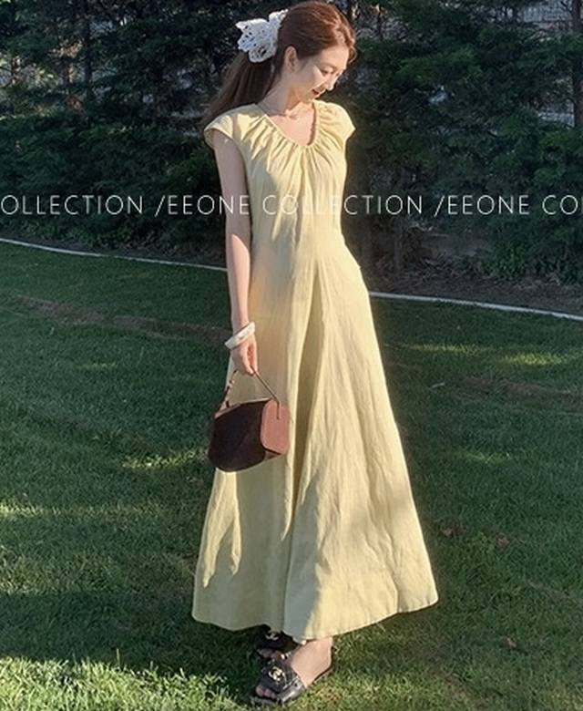 连衣裙 美到心坎里的亚麻连衣裙 温柔优雅有气质 度假日常都好好搭 亚麻松弛老钱风褶皱后领系带连衣裙 三米超大用料法式轻熟极简风气质显瘦收腰长裙 粉色 Smlxl