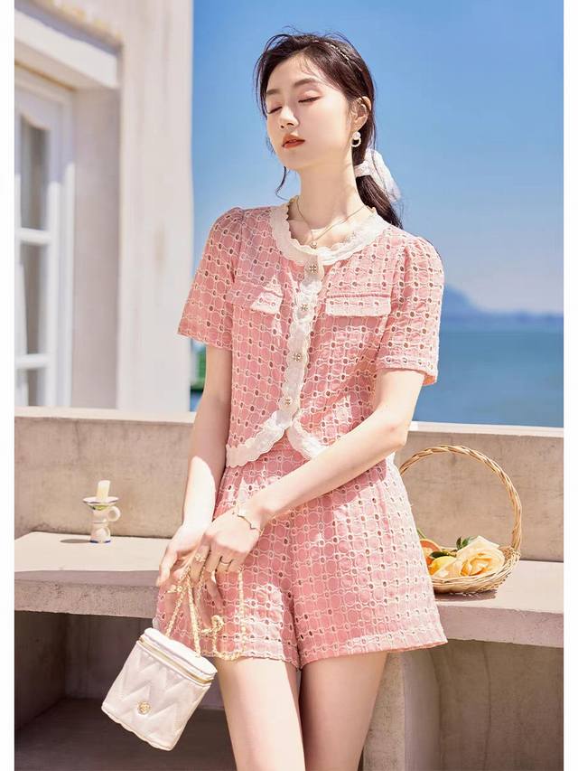 套装 爆款推荐 超 小香风短裤套装女2025夏新款小个子欧货时尚洋气蕾丝两件套职业装Smlxl