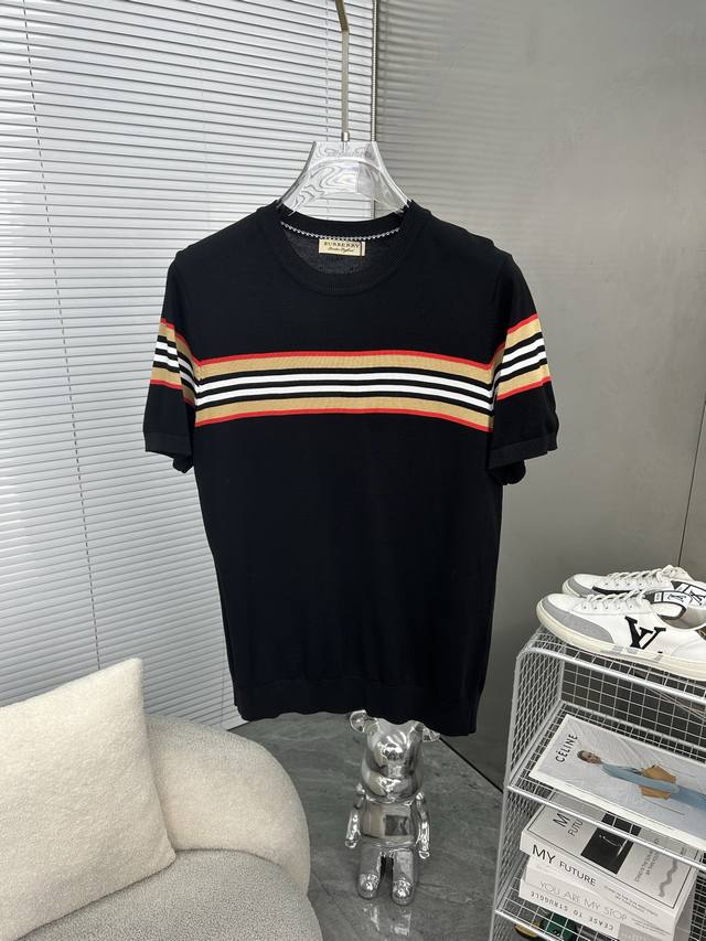 burberry巴宝莉 经典款针织衫圆领条纹设计 灵感源自八十年代复古 原版面料 官方同款 圆领针织衫T恤 定制 网纱毛衣针织面料 手感非常舒服 春夏最新砖柜同