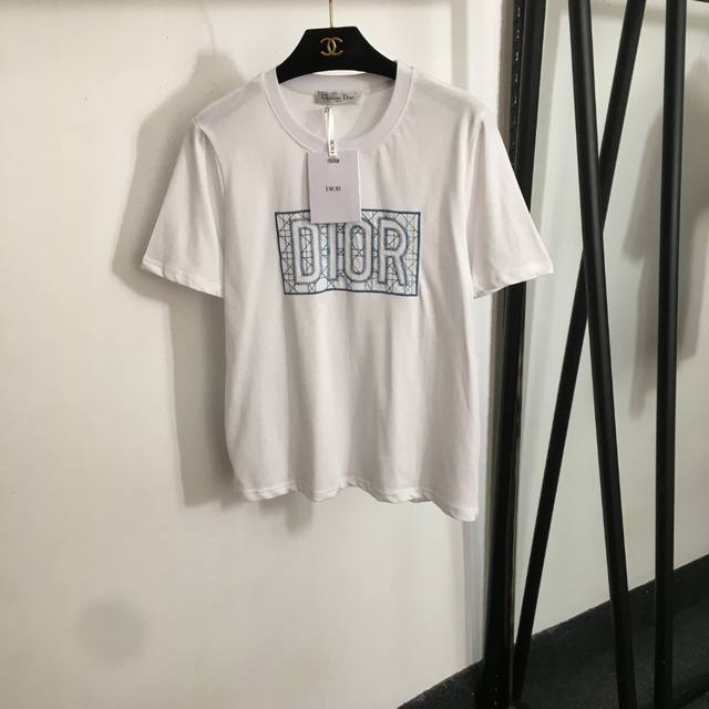 款号20253232 Dio*新款 Logo车线刺绣休闲短袖T恤 白色 黑色 Sml M码 肩宽39 胸围98 袖长21 衣长60
