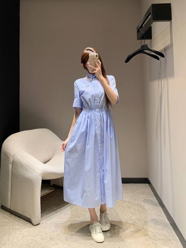 Miumi* 25Ss春夏新款 清爽学院风松紧腰条纹短袖衬衫连衣裙丨独家Yb开发 高版出品 定制进口全棉材质 亲肤柔软版本挺括有型 巨巨巨舒服 经典品牌Logo