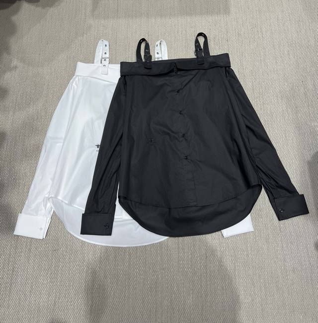 金智秀同款 #新品#Dio*25早春 小蜜蜂刺绣一字肩背带衬衣 代工厂p原单渠道 Size S-M-L code 25032807-08