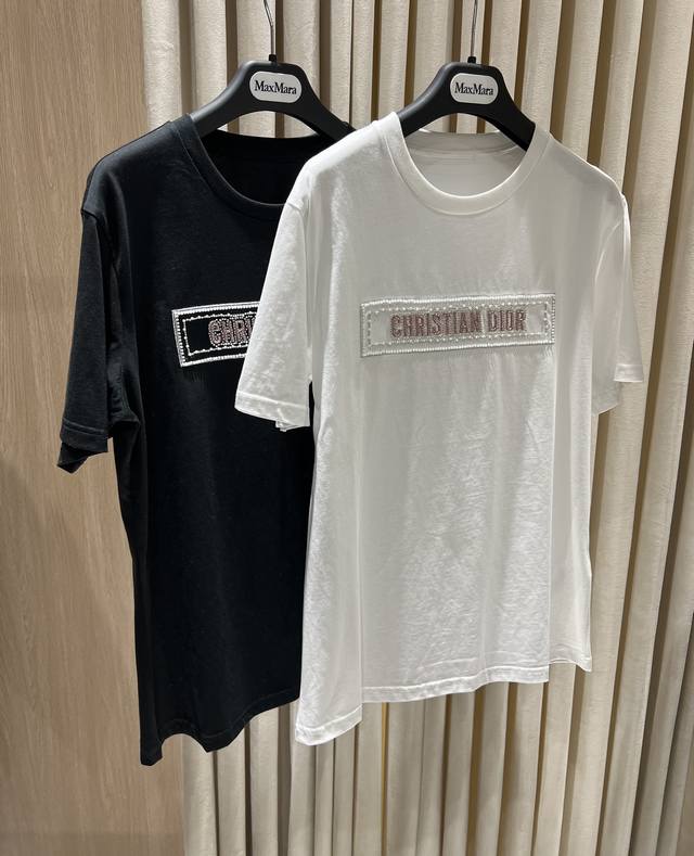 新品#Dio*钉珠字母短袖T恤 黑白两色 定色定染 欧代订单 Size S-M-L code 25031603-04