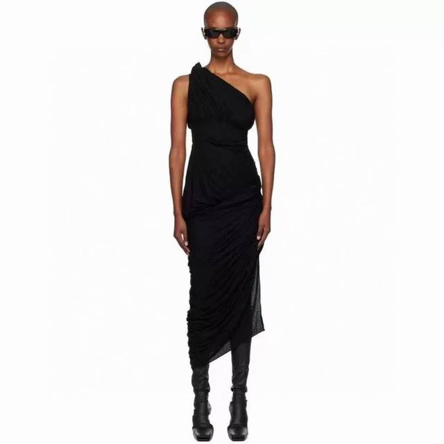rick Owens 2025夏季新款连衣裙 单肩斜肩结构细节满满垂坠 时髦有气场 两色三码 Sml