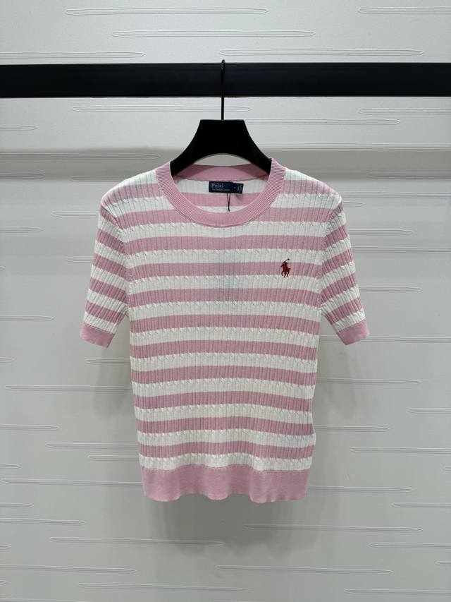 上新原单高端品质 Ralph Lauren pol* 2025春夏最新系列 撞色条纹针织短袖 定制羊毛针织材质 通体竖坑条钩针交织撞色条纹清爽夏日配色上身巨显白