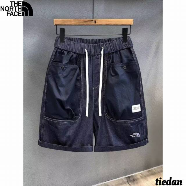 北面The North Face夏季新款，男女同款时尚复古水洗牛仔丹宁原色薄款牛仔短裤，男士牛仔五分裤！ 颜色:牛仔 尺码:M-3Xl