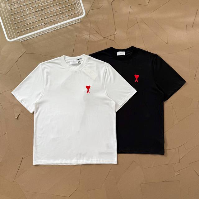 Ami 25Ss泡芙大Logo爱心前副印花后副刺绣短袖T恤 113 面料:240克双纱精梳棉 原版面料定制 双纱捻合工艺，强度更高，耐磨更好，是夏季主打最好面料