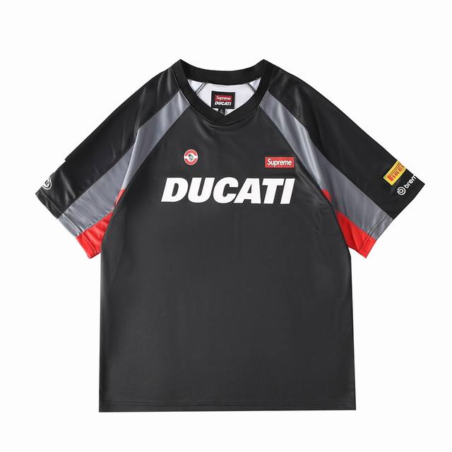 Supreme X Ducati 杜卡迪 联名款 Ss24 Week16 硅胶皮质 Logo字母球衣短袖 男女同款 整件衣服10处皮质硅胶 手感凹凸有致 区别市