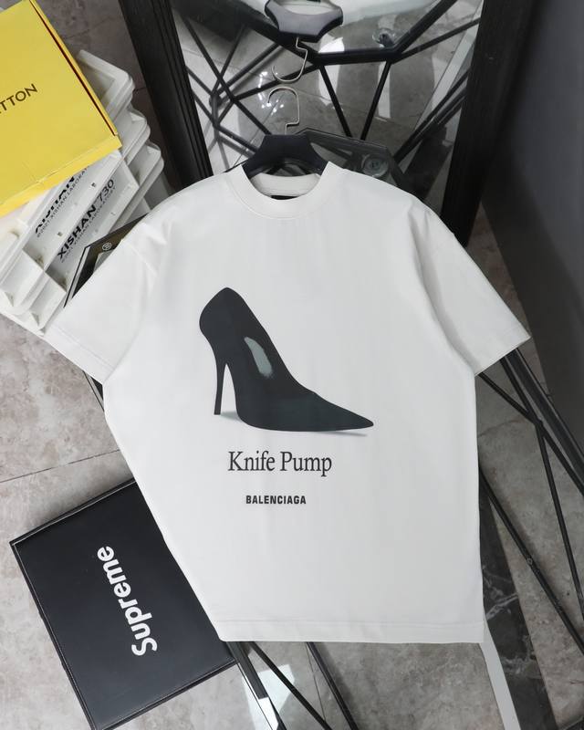 顶级版本 巴黎世家25Ss高跟鞋直喷印花短袖# Balenciaga巴黎世家 面料采用260G巴黎专用双纱*高克重1比1双纱罗纹 前后幅采用进口康丽直喷机直喷白