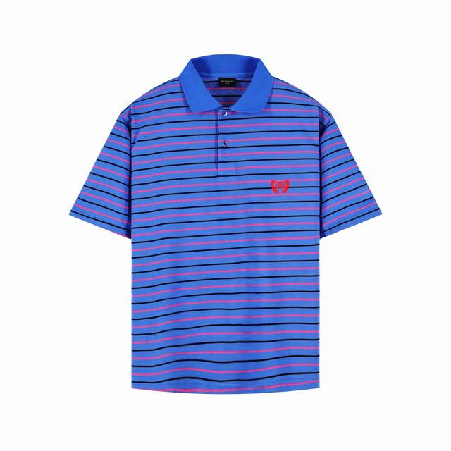 Balenciaga 25Ss 巴黎世家 双B麦穗刺绣条纹Polo蓝色 尺码Xs S M 100- 斤可穿 胸围 衣长 肩宽 袖长 Xs： 128 72 56