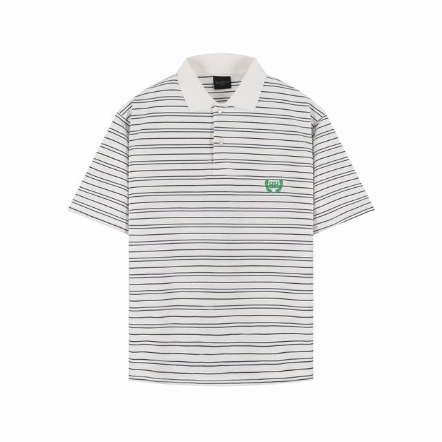 Balenciaga 25Ss 巴黎世家双B麦穗刺绣条纹Polo白色 尺码Xs S M 100- 斤可穿 胸围 衣长 肩宽 袖长 Xs： 128 72 56