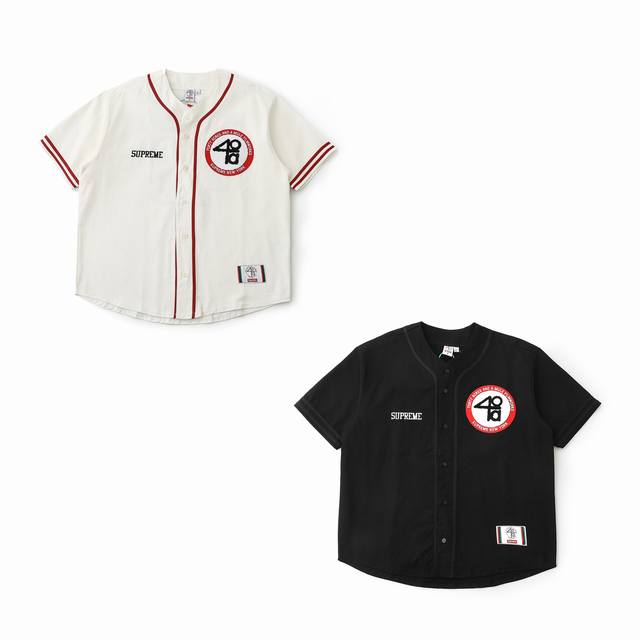 Supreme X 40 Acres 联名款 Ss25 Week9 Twill Baseball Jersey 后背数字英文Logo印花舒适简约休闲短袖美式潮流