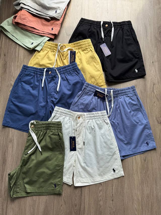 纯原臻品 原厂跟单 可扫码验证Polo Ralph Lauren拉夫劳伦 Fw25九色 纯色系经典小马刺绣Logo松紧腰抽绳棉质情侣休闲工装短裤五分裤 男女同款