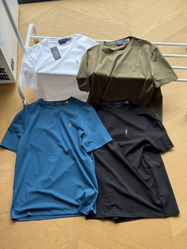 Polo Ralph Lauren 拉夫 彩马标 修身纯棉舒适短袖T恤 黑色 蓝色 白色 军绿 M~Xxl 官网在售990，原版定织230克定染纯棉面料，柔软舒