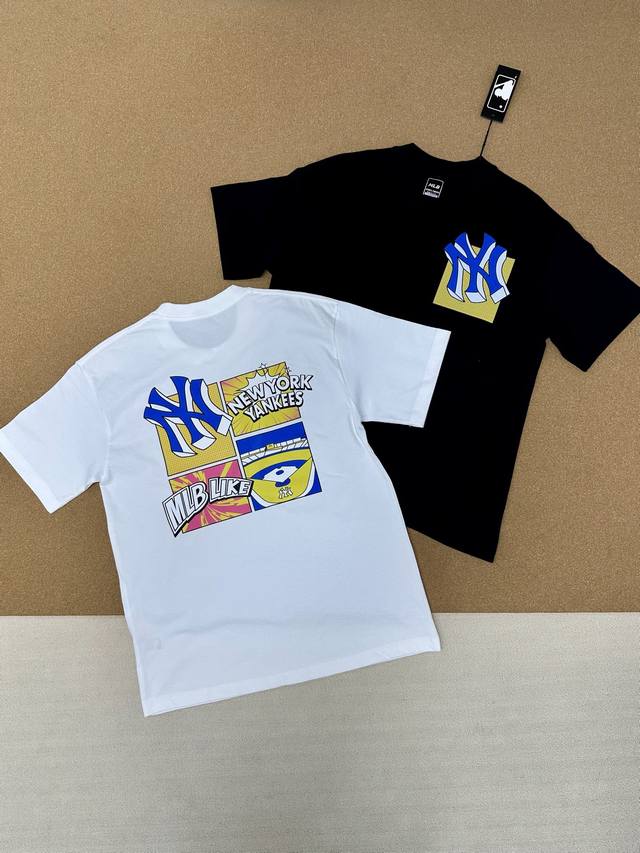 Mlb洋基队 25Ss夏季新款后背卡通字母印花短袖T恤情侣款 颜色：黑色 白色 尺码：M-3Xl 小红书热门爆款，明星网红同款穿搭，男女日常通勤穿搭必备单品！