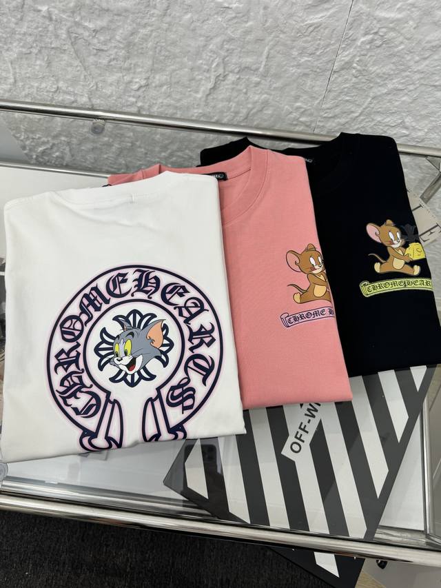 Chrome Hearts 克罗心 可爱卡通杰瑞汤姆印花男女情侣圆领短袖T恤 小红书热门爆款，明星网红同款穿搭，男女日常通勤穿搭必备单品！ 高品质260克高克重