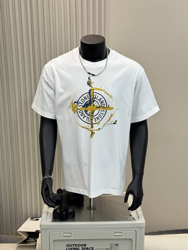 Stone Island 石头岛 25Ss胸前泼墨罗盘十字徽标印花情侣短袖T恤 小红书热门爆款，明星网红同款穿搭，男女日常通勤穿搭必备单品！ 高品质260克高克