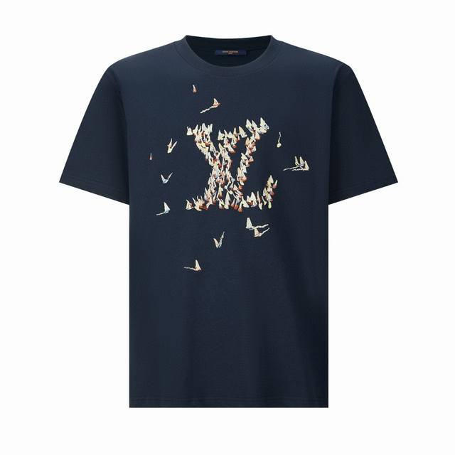 顶级复刻版本 Louis Vuitton Lv路易威登 新款金色刺绣Logo休闲圆领短袖T恤 面料: 280克重磅纯棉，随意对比 全套新款路易威登辅料 男女同款