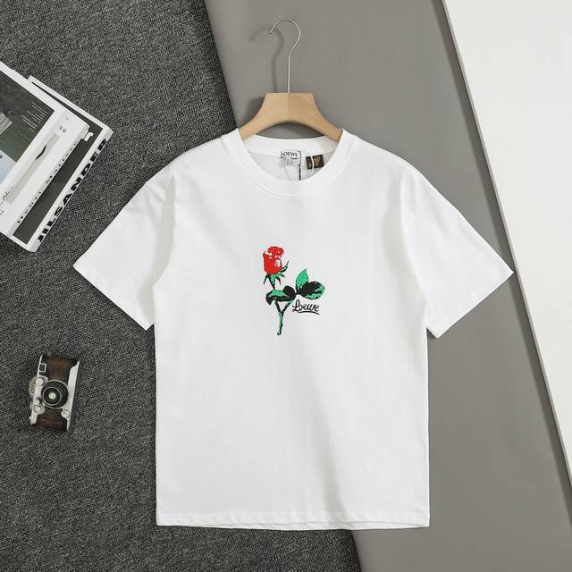 顶级复刻版本 罗意威 Loewe 25Ss早春新款 红玫瑰印花短袖 轻奢主义 男女日常通勤穿搭必备单品 正确版本 欢迎对比 详细特征 320克 % 纯棉双纱汗布