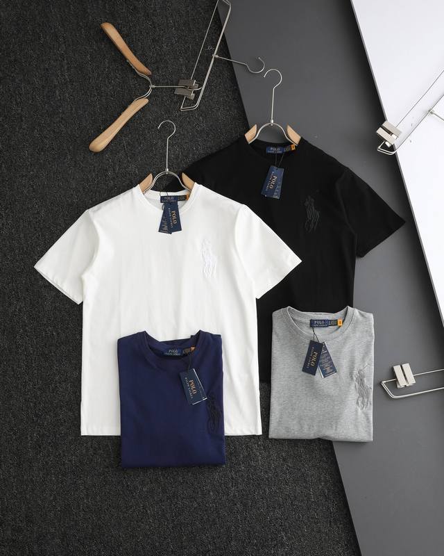 顶级复刻 Ralph Lauren 拉夫劳伦25Ss夏季新款大马Logo刺绣圆领短袖 官网同步 刺绣：马标刺绣全部高密度，全部进口田岛机打造，32支260G亲水