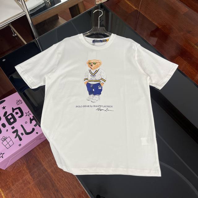 Ralph Lauren 拉夫劳伦25Ss新款小熊印花圆领短袖｜001 颈部主标Logo有二维码标，可以扫码验证，区别市面Low货。32支240G亲水爽肤100