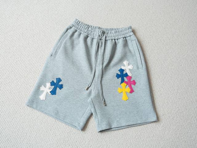 Chrome Hearts 克罗心 25S S 彩色多十字架贴皮棉质短裤五分裤 货号：5147 颜色：灰色 尺码：S M L Xl 尺寸推荐：S码适合 斤左右穿