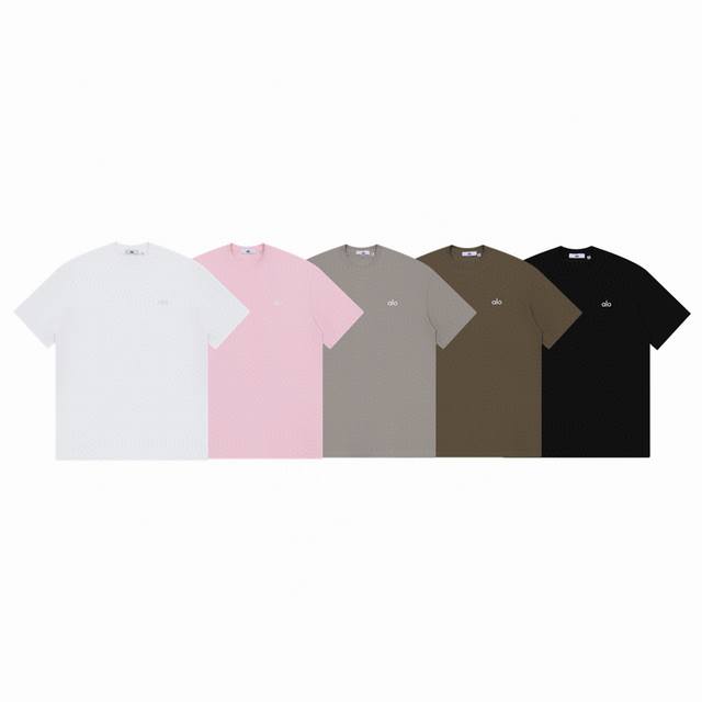 Alo Yoga 纯色金属小标Logo印花情侣简约短袖 T恤-原单品质 Color：白色 黑色 棕色 浅灰 粉色 Size：S M L Xl Number：25