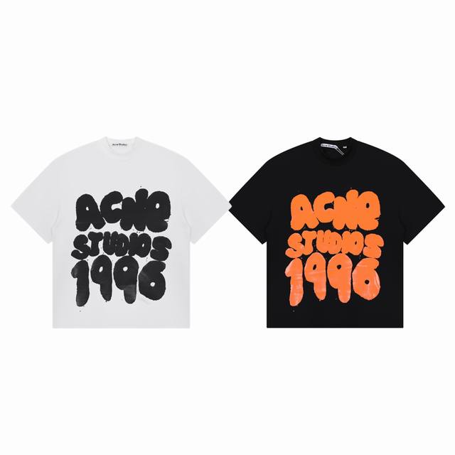 Acne Studios 25Ss 朱志鑫同款重工 1996 涂鸦印花Logo情侣圆领 T恤短袖-原单版本 Color ：黑色 白色 Size：S M L Xl