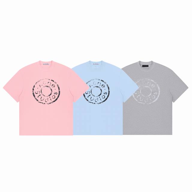 Acne Studios 25Ss 复古做旧纽扣印花Logo情侣圆领 T恤短袖-原单版本 Color ：粉色 蓝色 灰色 Size：S M L Xl Numbe