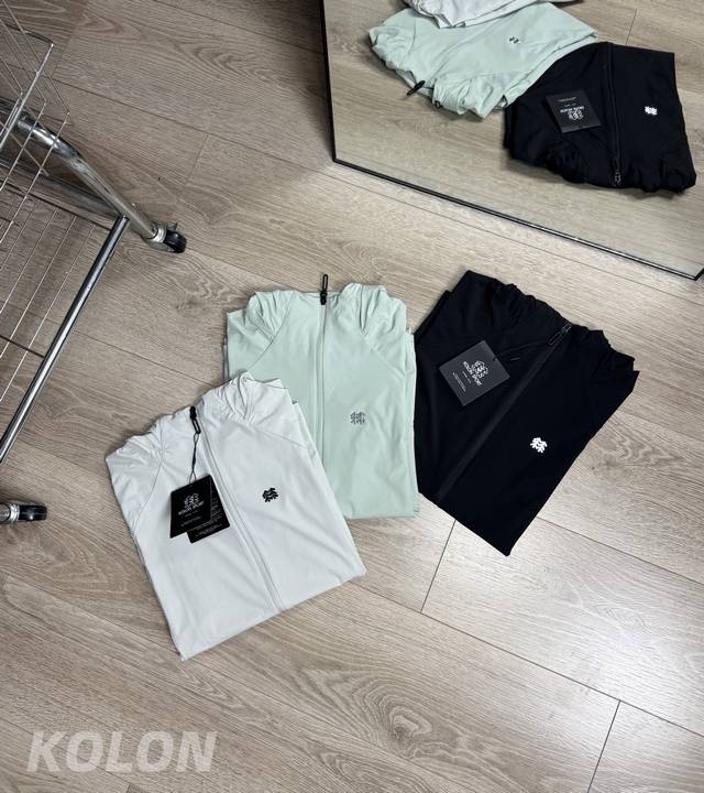 供 25Ss春夏新款可隆Kolon Sport Hike 系列 弹力针织连帽印花凉感防晒服 - 颜色：黑色 薄荷绿 白灰 尺码：M-5Xl 防晒Upf +内里全