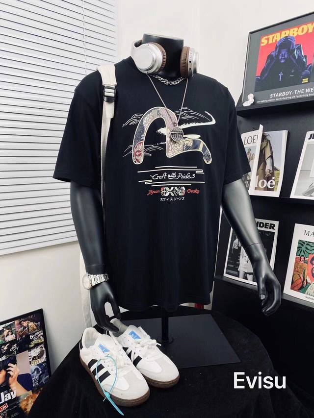 Evisu 福神高版本海欧标志印花男女休闲短袖T恤 不得不推荐一款非常受欢迎的硬货！280克双纱面料 有型 更有质感 夏季你需要这样一件超百搭的T恤看品质无敌、