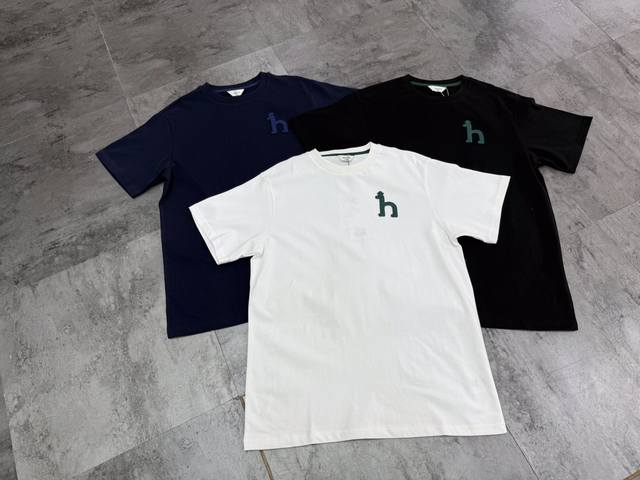 100%棉 Hazzys哈吉斯2025夏季新款休闲宽松，白色，黑色，藏青色。棉质短袖T恤男2025夏季男士简约款商务休闲风英伦通勤舒适风圆领短袖纯棉T恤纯棉圆领