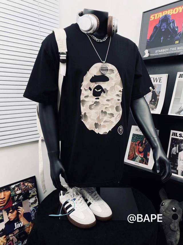Bape Summer Camp迷彩猿人头重工艺印花圆领短袖 高版本 猿人形象 260克优质高织纯棉面料 双纱精梳 质感柔软官网发售款｜超级推荐｜超人气单品 亮