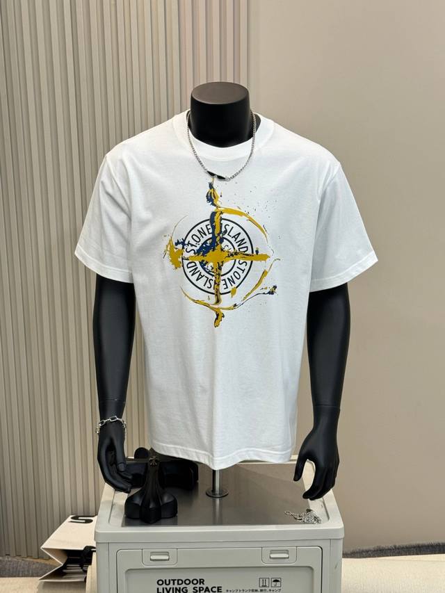 2332 Stone Island 石头岛 25Ss胸前泼墨罗盘十字徽标印花情侣短袖T恤 小红书热门爆款，明星网红同款穿搭，男女日常通勤穿搭必备单品！ 高品质2