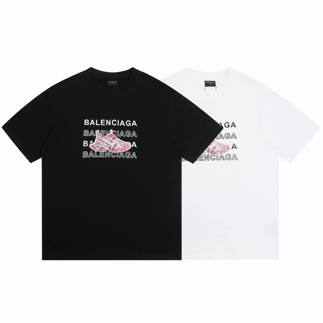 Balsenciaga巴黎世家2025Ss硅胶字母球鞋情侣休闲短袖T恤 最高版本！定制面料290克 %双纱棉！字母硅胶彩色立体球鞋烫画工艺设计！ 辅料：开模原版