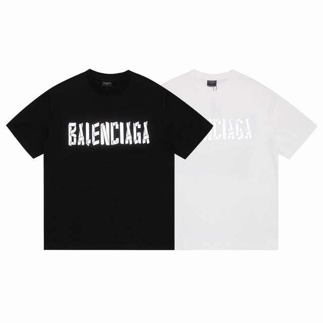 Balsenciaga巴黎世家2025Ss新款高版爆裂金属材质字母硅胶立体工艺情侣休闲短袖T恤 最高版本！定制面料290克 %双纱棉！字母硅胶爆裂痕立体工艺设计