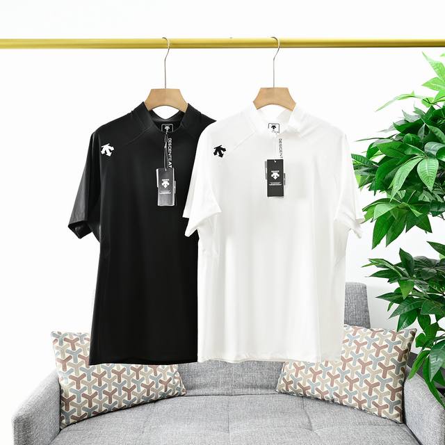 上新， 报单号：2028# Descente 迪桑特男款冰丝凉感半拉链短袖T恤！柔韧、排汗、轻盈且触感柔软凉爽！！！才质的舒适穿着体验！弹力十足、轻柔贴身具有良