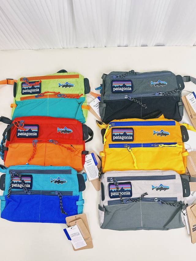 更多细节图] 上新 Patagonia巴塔哥尼亚户外拼接撞色飞鱼斜挎包 飞钓街头潮流胸包，男女同款单肩包，格纹防泼水防小雨面料，户外运动钓鱼垂钓跑步骑行健身包，
