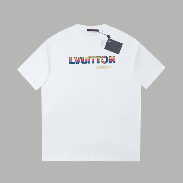 Lv 25Ss早春新款 彩色刺绣Lv字母短袖 轻奢主义 男女日常通勤穿搭必备单品 正确版本 欢迎对比 详细特征 320克 % 纯棉双纱汗布面料 同缸定染特种加粗