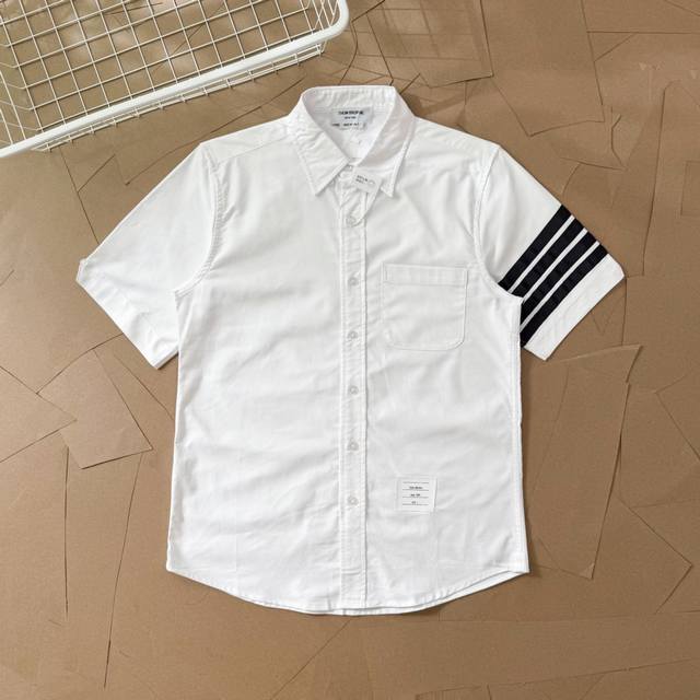 Tb夏季袖子黑色织带四杠短袖衬衫 T13 Thom Browne 汤姆布朗.美国Tb衬衫专柜正品同步 万年经典款 意大利制造产地小标 Tb牛津纺 %新疆长绒棉短