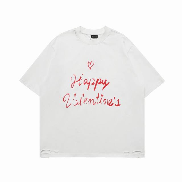 顶级复刻版本 Balenciaga 巴黎世家情人节限定爱心印花圆领休闲短袖T恤 面料: 280G重磅纯棉，随意对比 规格采用实打实280G 100%纯棉 定织定