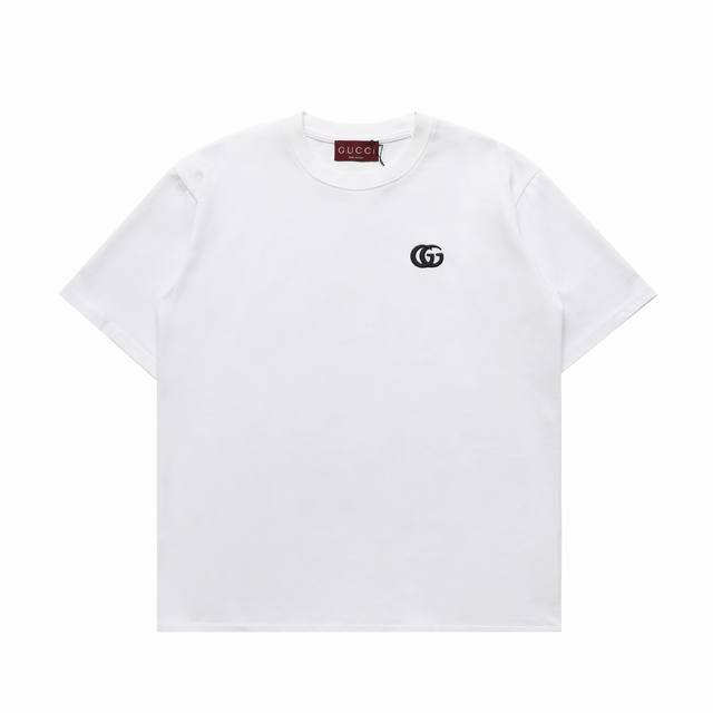 顶级复刻版本 Gucci 古驰 新款双G刺绣Logo微标休闲短袖T恤 款号: 356 尺码：S-Xl 颜色：黑色 白色 面料: 定制原版双纱280克高密度纯棉
