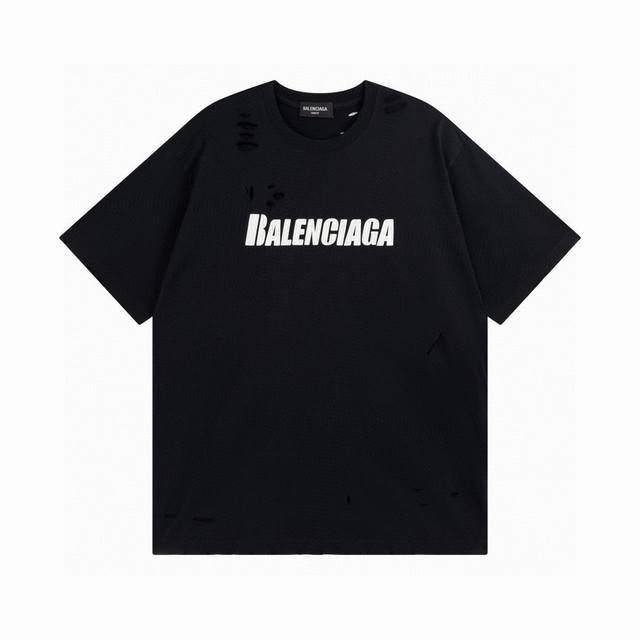 破洞款 Balenciaga 巴黎世家2025 Ss 经典做旧破洞割烂印花短袖T恤 本市场No.1的质量 真正天花板品质 全部原版开发注意细节图 避免被盗图商家